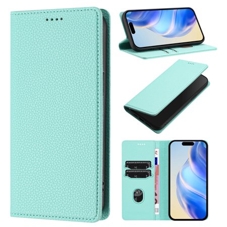 Magnetic Flip Wallet Case for iPhone X iPhone Xs ,Compatible Card Holder with RFID Protection Built-in Stand TPU + PU Leather Phone Cover, Mint green