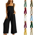 thumbnail image 3 of Linen Sets for Women 2 Piece Summer Casual Lounge Sets Sleeveless Crop Shirts and Wide Leg Pants Beach Outfits, 3 of 3