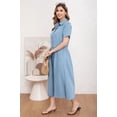 thumbnail image 4 of utcoco Womens Denim Dress Lapel Short Sleeve Frayed Hem Jean Dresses Oversized Button Down A Line Shirt Dress, 4 of 7