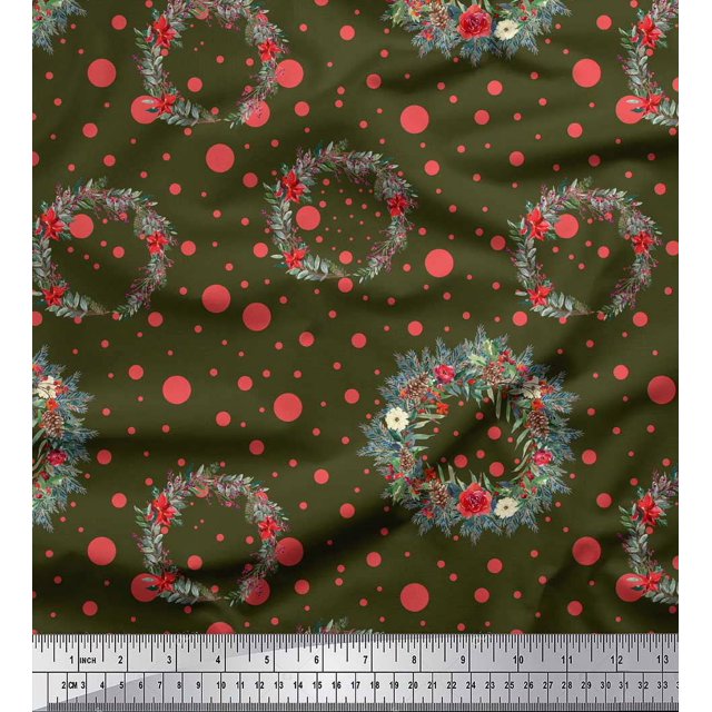 Soimoi Tissu en Viscose Georgette Vert Imprimé Couronne et Points Tissu au Mètre 42 Pouces de Large