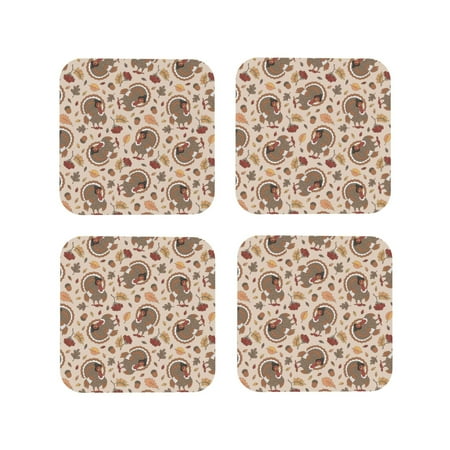 

Fuzoiu Cute Autumn Turkey Print Leather Coasters Set Drink Coasters Set of 4 for Tabletop Protection Durable PVC Coasters Home Décor and Housewarming Gift-Square
