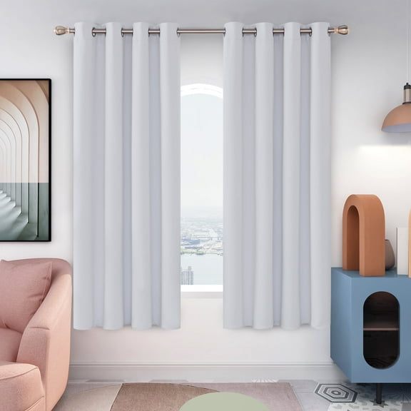 Deconovo Black Out Curtains Set of 2, 63 inches Long - Grommet Room Darkening Thermal Insulated Curtains (52x63 inch, Grayish White, 2 Panels)