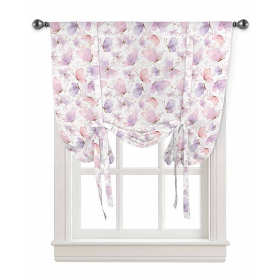 Spring Butterfly Watercolor Window Curtains Tie Up Curtains for Kitchen Living Room Adjustable Rod Pocket Valances
