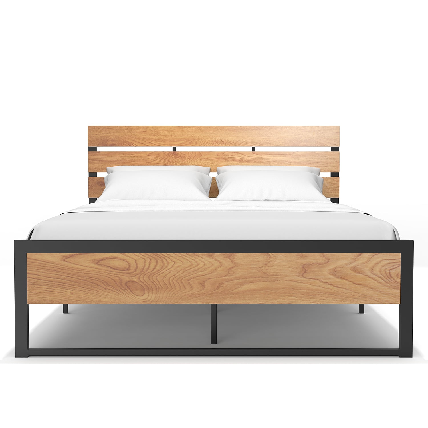 King Size Bed Frame Steady Steel Platform with Wood Headboard/Footboard
