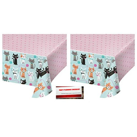 Party Cat 2 Pack - Kitty Cat Purr-FECT Party Plastic Table Cover 54 x 102 Inches (Plus Party Planning Checklist by Mikes Super Store) ()