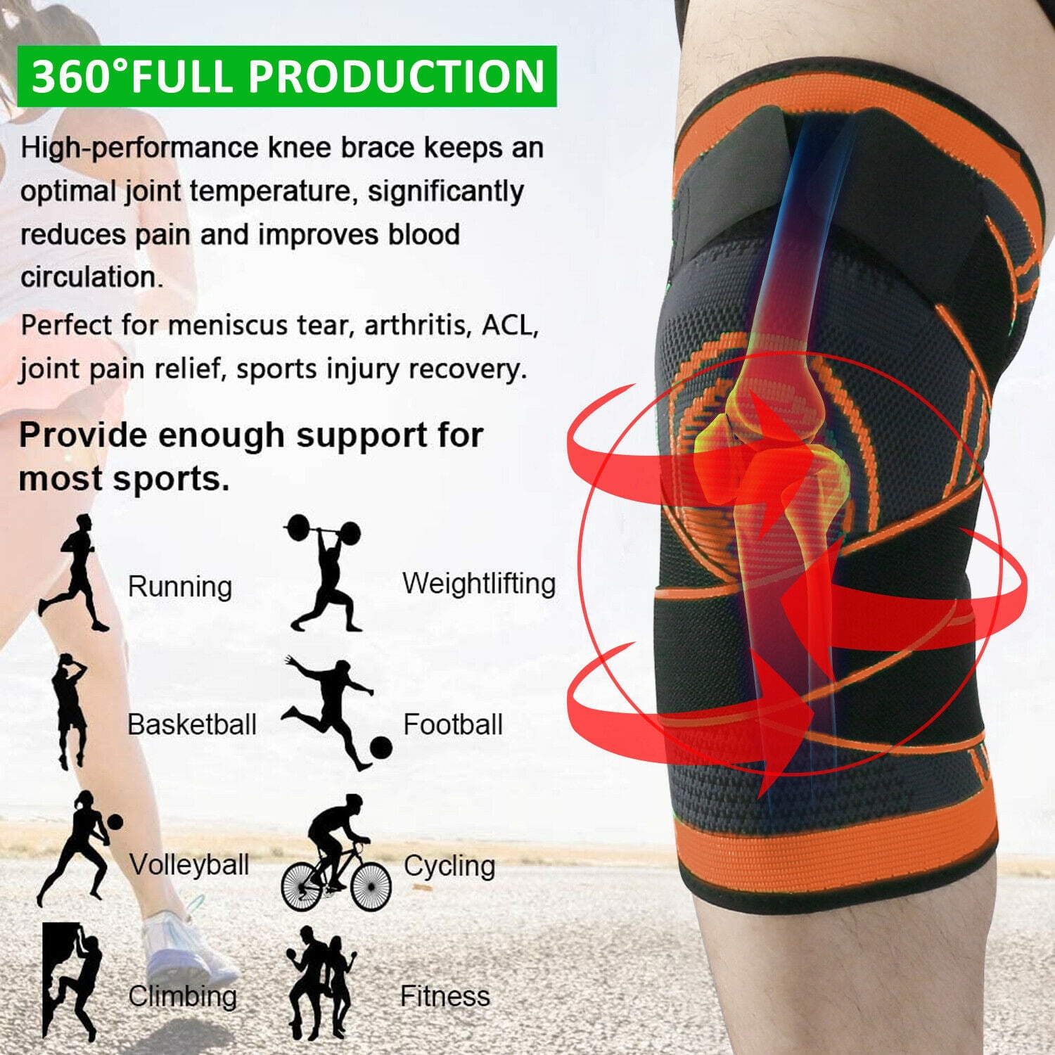 Knee Brace Compression Sleeve Support Sport Joint Arthritis Patella  Stabilizer U