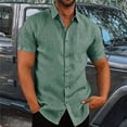thumbnail image 3 of Camisa de manga corta para hombre, camisa informal de lino y algodón con cuello vuelto, blusas formales para eventos sociales, ropa de verano, 3 of 4