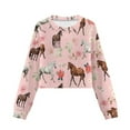thumbnail image 4 of COEQINE Girls Crop Top for School Style, Long Sleeve Fall Winter Sweatshirt, Cute Party Casual Pullover with Loose Fit for Kids Age 5-6, Horse Floral Pink, 4 of 7