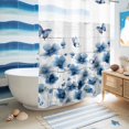 thumbnail image 5 of No Hook Shower Curtain, Navy Blue Floral Shower Curtains for Bathroom with See Through Top Window, Spring Flowers Butterflies Wooden Waterproof & Washable Bath Curtain Stall 48"x72", 5 of 9