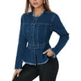 thumbnail image 3 of Women'S Plus Size Premium Denim Premium Bodice Long Sleeve Jacket Dark Blue S, 3 of 9
