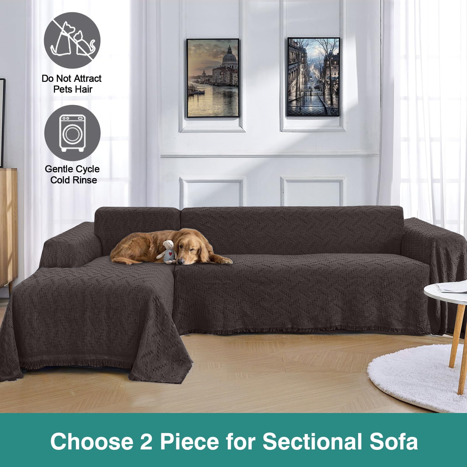 Sanmadrola Sofa Cover, Couch Covers for 2 Cushion Couch Sofa, Sectional Couch Covers for L Shaped Couch Cover, Living Room Sofa Throws Sofa Slipcovers for Pets, Kids (71"x 102",Loveseat, Chocolate)