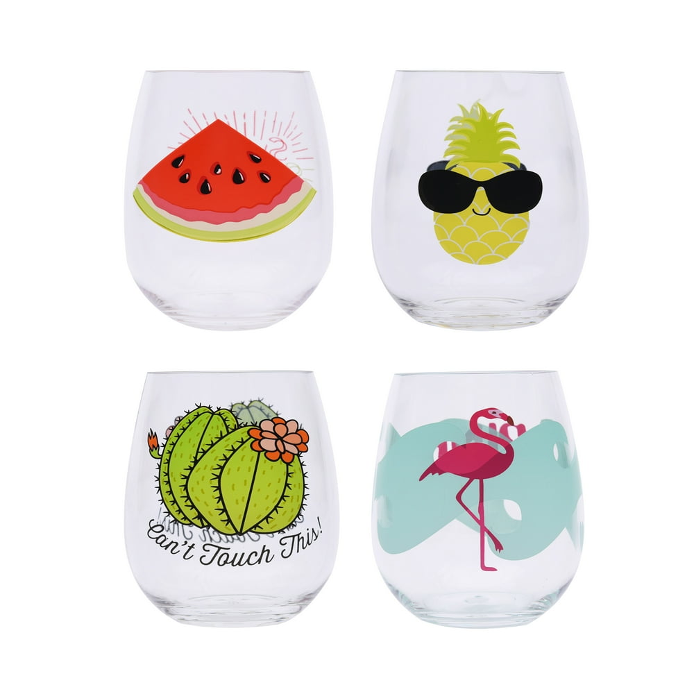 Mainstays Summer Assorted Stemless Wine Glass, Set of 4