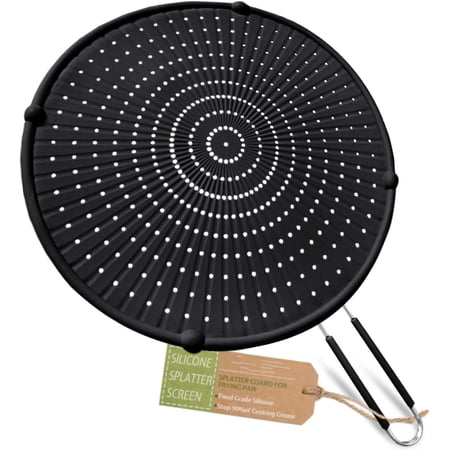 ABCISI Silicone Splatter Screen for Frying Pan, Grease Splatter Guard for Frying Pan Heat Resistant Oil Splatter Guard, Multi-Use Pan Cover, Non Stick, Easy Clean 12.6" - Black