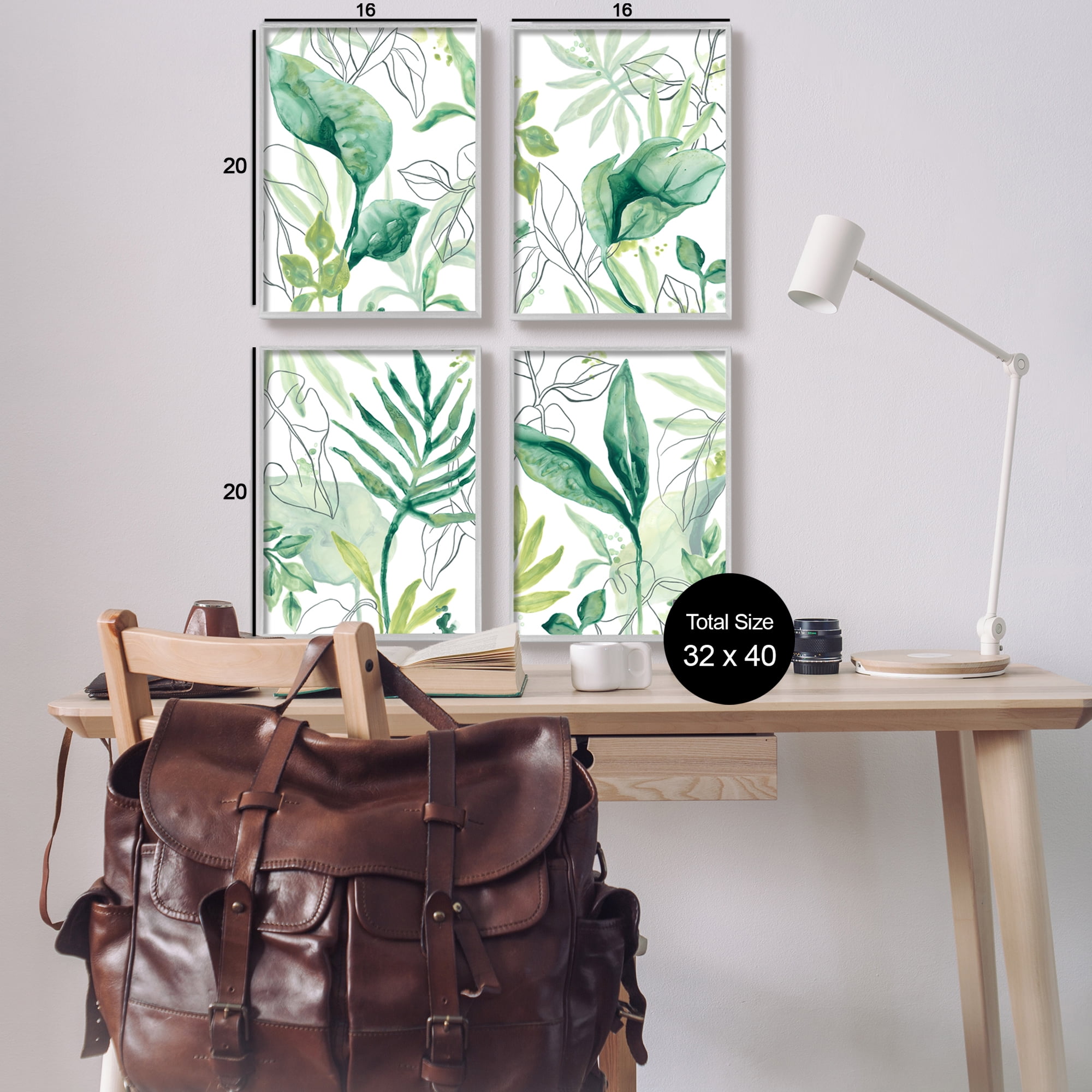 Stupell Industries Varied Green Tropical Plant Leaves Botanical & Floral Painting Gray Framed Art Print Wall Art, Set of 4