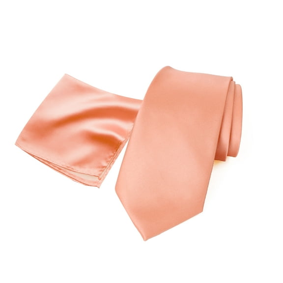 Spring Notion Men's Satin Microfiber Solid Color Tie and Handkerchief Set, Peach