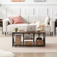 thumbnail image 2 of VECELO 39.4" Rectangle Coffee Table with Storage Shelf, Industrial Entertainment Center Television Table for Living Room, Brown, 2 of 9