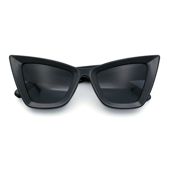 Womens Retro Large Gothic Cat Eye Thick Plastic Retro 80s Squared Sunglasses All Black