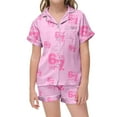 thumbnail image 3 of FINALGANG Girls Valentine's Day Homewear Set Letter Printed Short Sleeved Button Lapel Top Loose Fit Shorts Outfit For Kids Casual Daily Home Relaxation Cute Set, 3 of 5