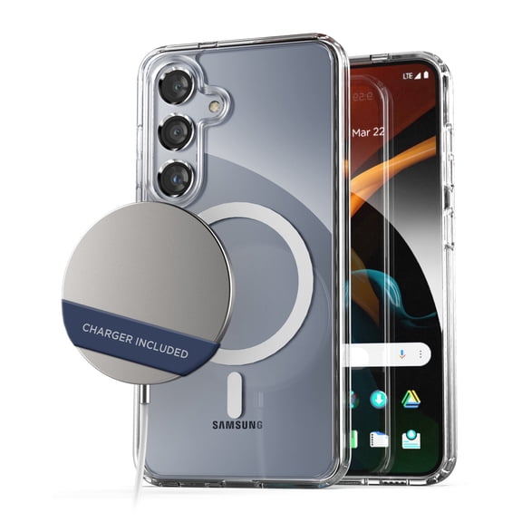 Encased 2-in-1 MAG Case with Wireless Charger for Samsung Galaxy S24 Plus (2024) Magnetic Case Compatible with MagSafe (Crystal Clear)