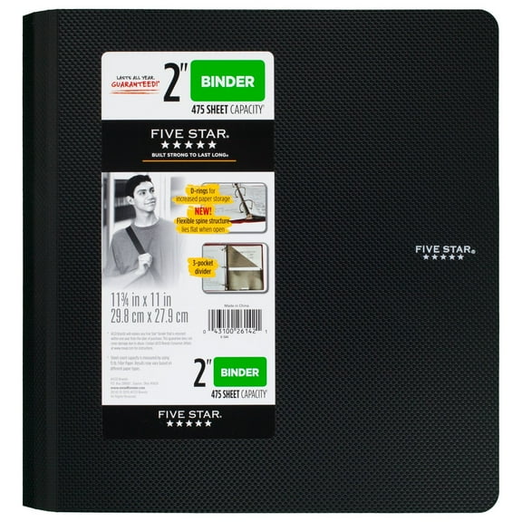 Five Star 2 Inch 3 Ring Binder, Plastic, 1 Count, Black