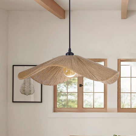 LittleGlovo Large Coastal Rope Lamp Shade Woven Hanging Lighting for Bedroom Adjustable Vintage Chandelier for Kitchen Entryway