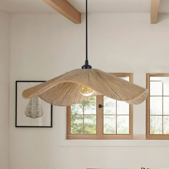 LittleGlovo Large Coastal Rope Lamp Shade Woven Hanging Lighting for Bedroom Adjustable Vintage Chandelier for Kitchen Entryway