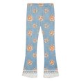 thumbnail image 5 of Auroural Girls Flare Pants Pants Bell Bottom Denim Pant Kids Girls Cute Flower Lace Print Soft Elasticity Casual Flared Trousers Pants, 5 of 8