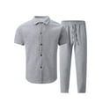 thumbnail image 4 of VBTAPA Mens 2 Piece Outfits Summer Casual Short Sleeve Button Down Shirt & Long Pants Sets Beach Vacation Suits Lounge Tracksuits Gray L, 4 of 6