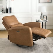 Bonzy Home Electric Power Swivel Recliner USB Ports Adjustable Backrest Reclining Chair with lumbar support pillow Suede Fabric, Brown