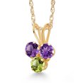 thumbnail image 2 of Gem Stone King 14K Yellow Gold Purple Amethyst and Green Peridot 3-Stone Pendant Necklace for Women (0.32 Cttw, Gemstone February Birthstone, Round 3MM, 18 inch Chain), 2 of 4