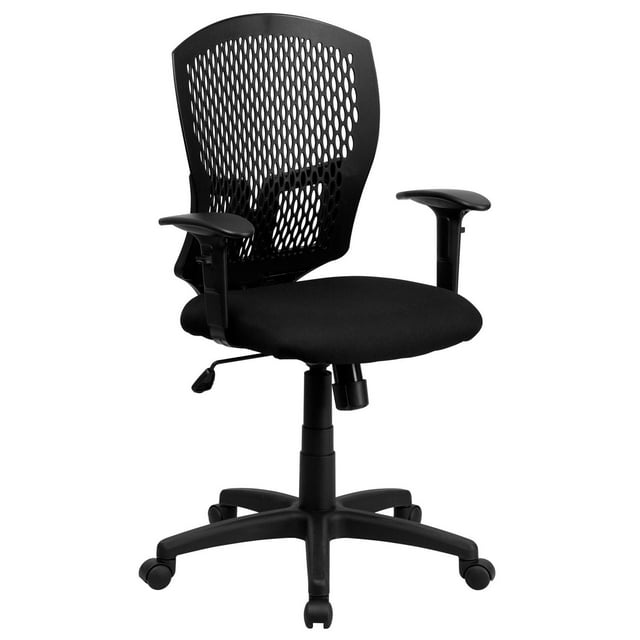 Mid-Back Designer Back Swivel Task Office Chair with Fabric Seat and Adjustable Arms