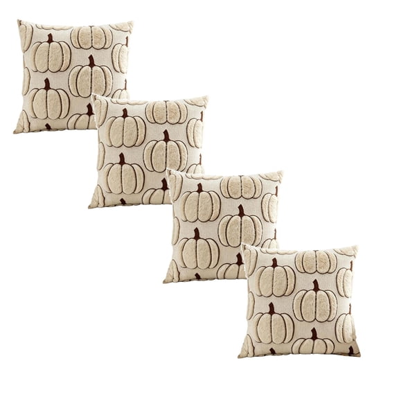 SUYOLL 4Pcs Halloween Fall Pumpkin Throw Pillow Covers, Soft Plush Cushion Case, 45x45cm Decoration Pillowcase for Sofa Couch Thanksgiving Home Living Room Decor