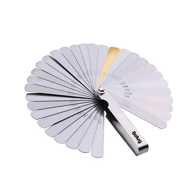 Calibrador De Bujias Y Punterías, 32 Hojas 0.04 - 0.88 mm Calibrador de Torque Herramientas para Mecánico Medidor Belug Plateado