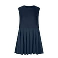 thumbnail image 3 of WIZUTIZ Beach Dresses for Women Trendy Comfy Mini Dress Solid Pleated Dress Round Neck Sleeveless Vacation Dress for Womens Plain Smocked Comfy Party Dress Navy M, 3 of 5