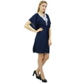 thumbnail image 5 of Bimba Womens Embroidered Neck Drawstring Navy Blue Bridesmaid Coverup Kaftan-4, 5 of 8