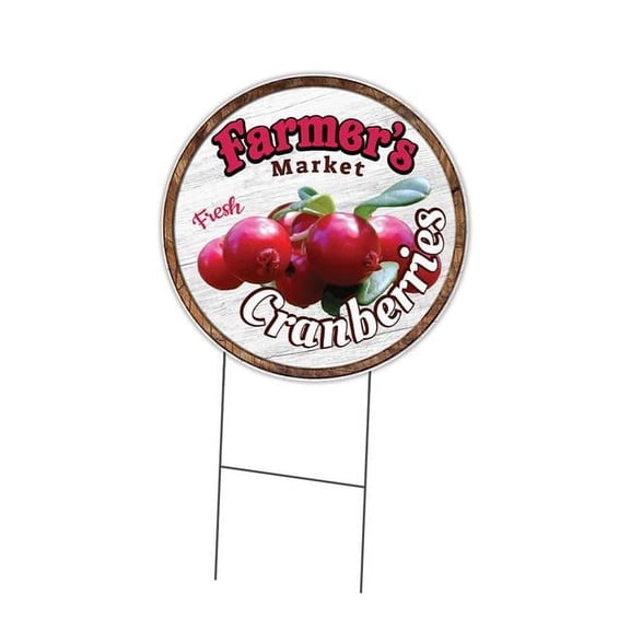 SignMission C-24-CIR-WS-Cranberries Corrugated Plastic Sign with Stakes 24 in. Circular - Farmers Market Cranberries