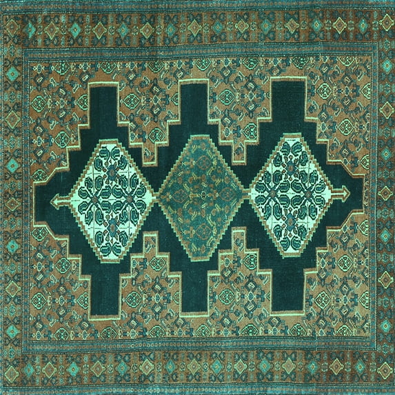 Ahgly Company Machine Washable Indoor Square Persian Turquoise Blue Traditional Area Rugs, 3' Square