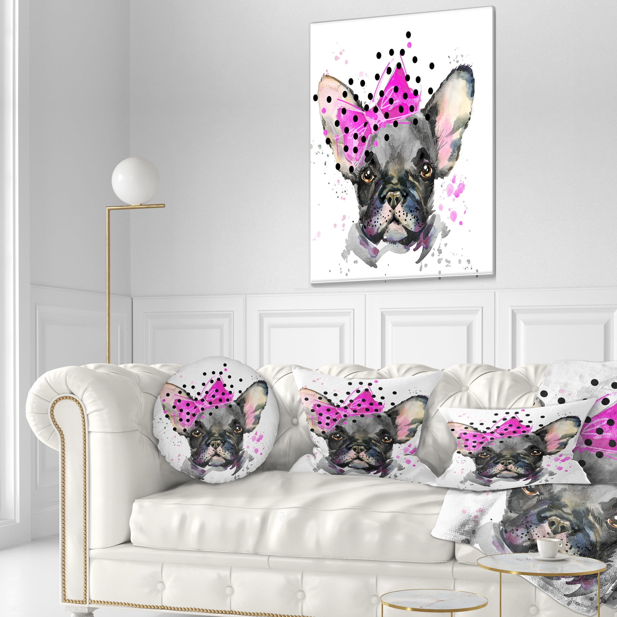 Designart Serious French Bulldog Watercolor - Animal Throw Pillow - 12x20