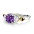 thumbnail image 3 of Gem Stone King 925 Silver and 10K Yellow Gold 3-Stone Ring Cushion Amethyst Half Moon Moissanite and Black Diamond (1.64 Carat Cttw) (Size 9), 3 of 4