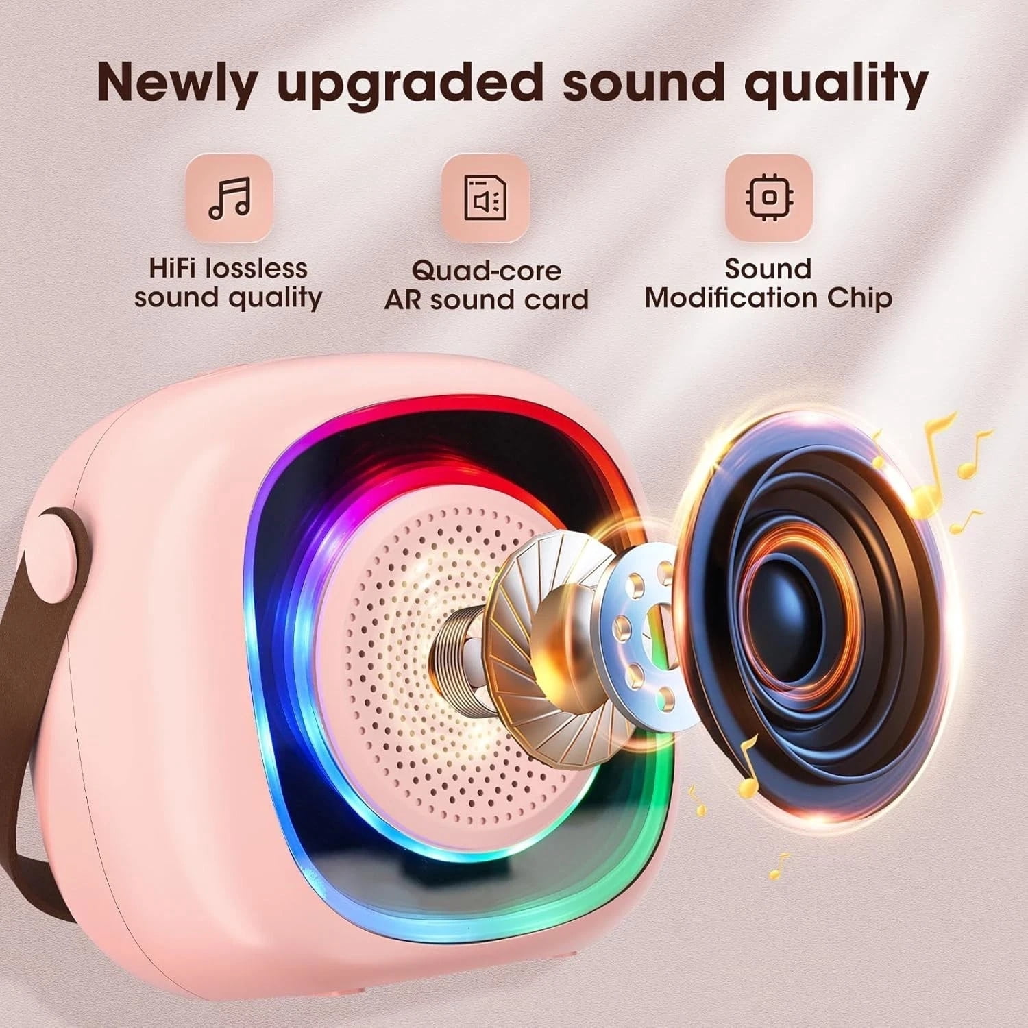 Kids Karaoke Machine with 2 Microphones, Mini Bluetooth Speaker, LED Lights Gift