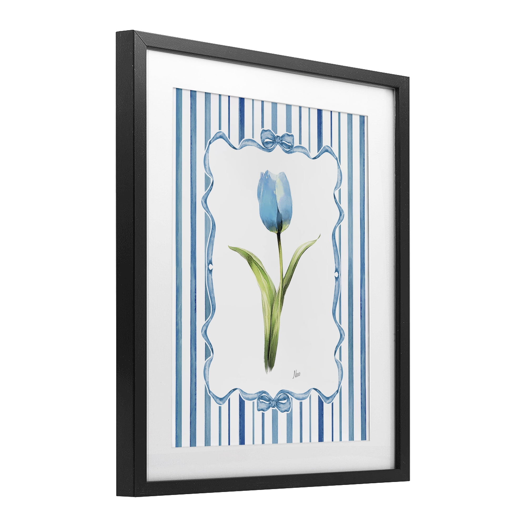 Stupell Industries Single Blue Tulip Stripes Black Framed Print Under Glass, design by Nan
