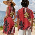 thumbnail image 4 of Jeiento Polynesian Couples Vacation Outfits Matching Sets Shirt for Men Short Sleeve Hawaiian Shirts Floral Womens Dresses Sleeveless Tiered Summer Mini Dress Mens Button Up Shirt, Red, 4 of 6