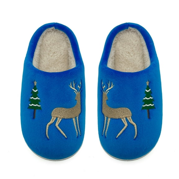 HNMKIU Boys Winter Slippers Indoor Shoes for Kids Cozy Warm Soft Children's Casual Comfortable Home Footwear Christmas Slippers for 2-12 Years Dark Blue,8-9 Years