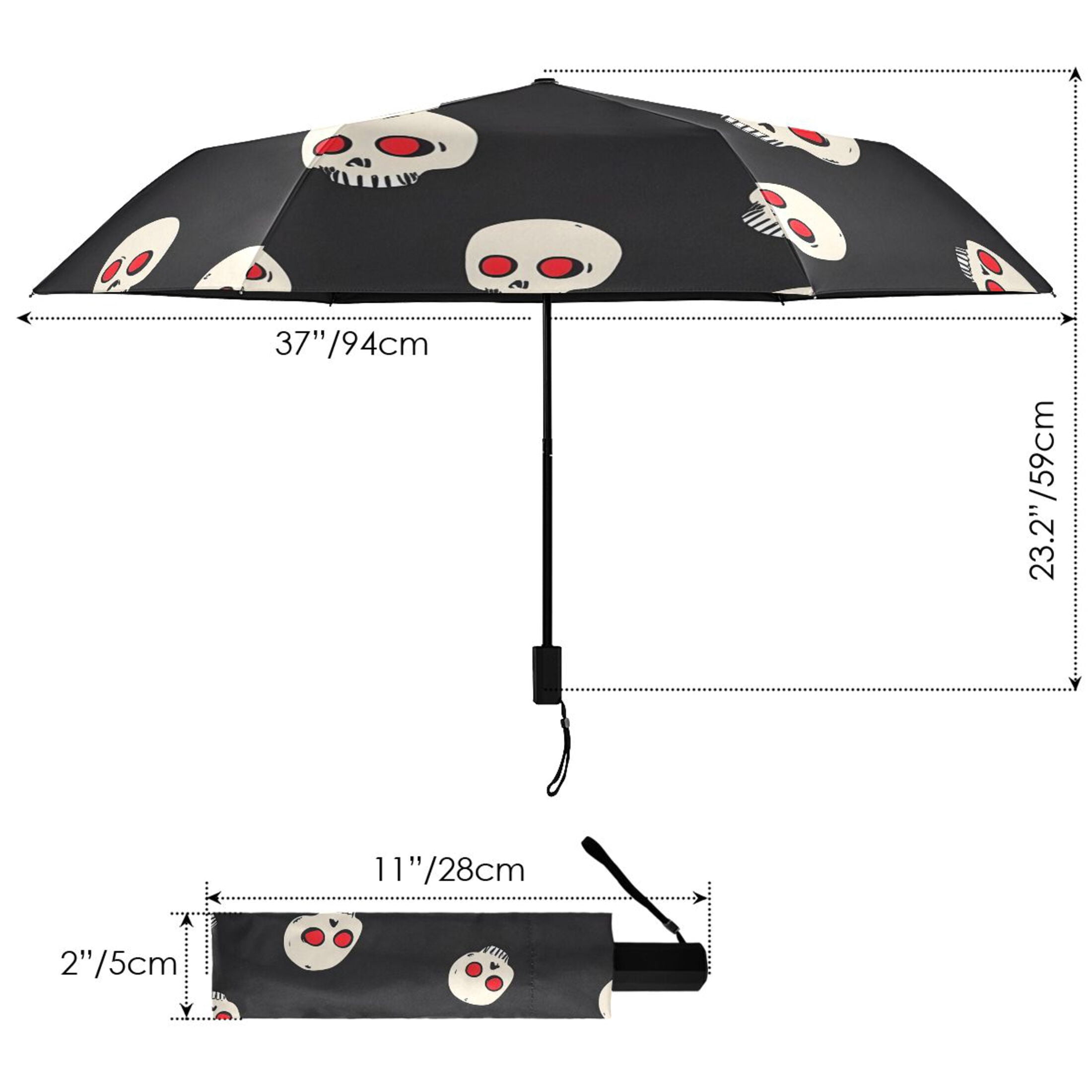 ALAZA Skull Head UPF 50+ Compact Folding Umbrella for Rain Travel Umbrella Packable