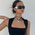 thumbnail image 4 of Collar de cuerda negra con lazo y cordones sexy, cadena de clavícula de metal con forma de corazón, 4 of 6
