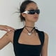 thumbnail image 5 of Collar de cuerda negra con lazo y cordones sexy, cadena de clavícula de metal con forma de corazón, 5 of 6
