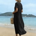thumbnail image 5 of Summer Dresses for Womens 2026 Plus Size Fashion Cotton And Linen Solid Color Dress Short Sleeved V-neck Lace Trimmed Loose Casual Summer Beach Dress, 5 of 9