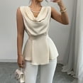 thumbnail image 6 of Olyvenn Women Sleeveless Ruffles Peplum Tops Slim Fit Tied Blouse Casual Office Work Shirts Top Elegant Belted Blouse Beige S, 6 of 9