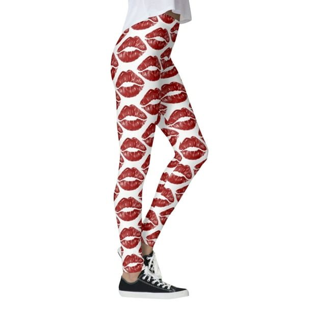 Ediodpoh Women's Valentine's Day Lovesy Stripes Print Leggings Skinny Pants  for Yoga Running Pilates Gym Yoga Pants For Women White L 