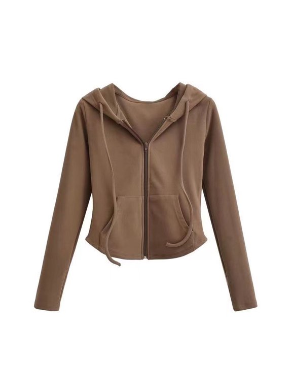 2024 Trendy Hot Girl Style Hooded Cardigan Sweatshirt Jacket Women Autumn Winter Slim Fit Long Sleeve Short Top Cotton